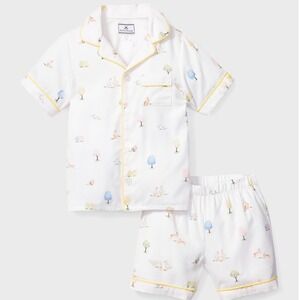 Petite Plume Easter Gardens Short Set Pajamas White Bunny Duck Kids Size 6 New